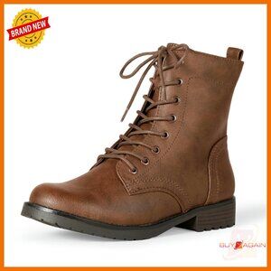 Women's Lace-Up Combat Boots with Memory Foam Insole, Lug Sole